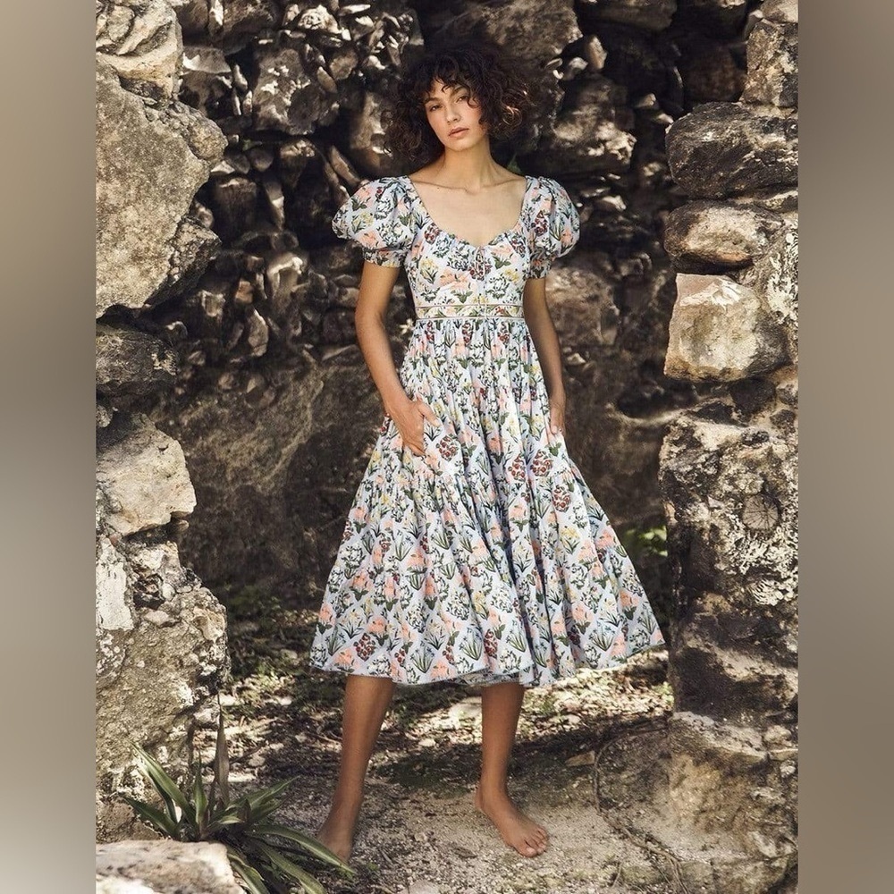 Agua Bendita Palmera Magdalena Dia Floral Midi Dress Multicolor Size Large NWT - Picture 10 of 11